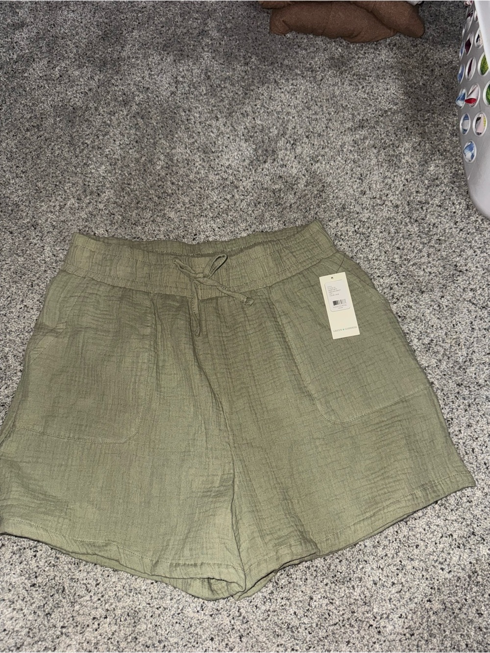 Goddess Olive Green High-Waist Drawstring Textured Shorts